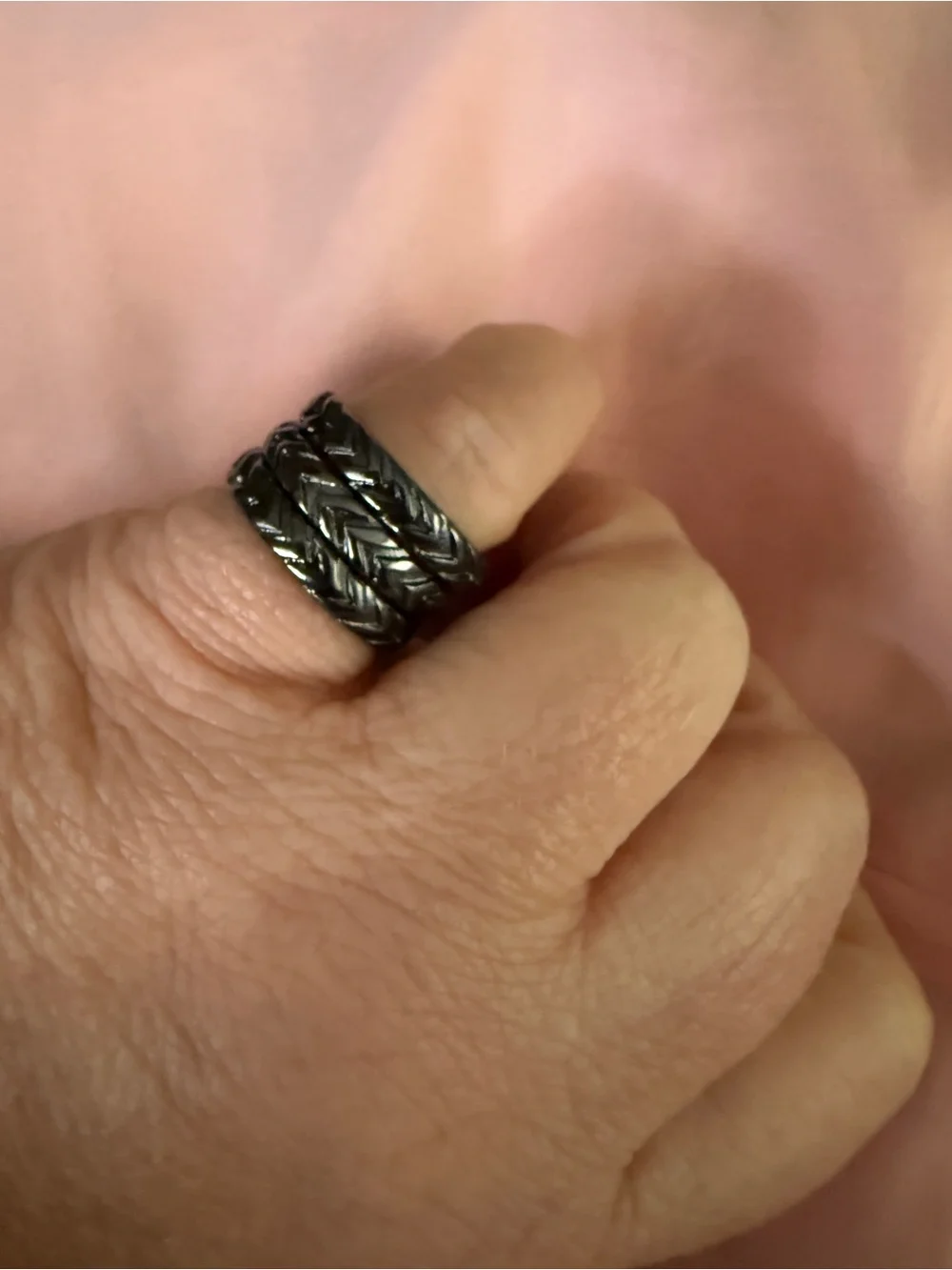 Men's Black Braided Stainless Steel Spinner Ring Set of 3